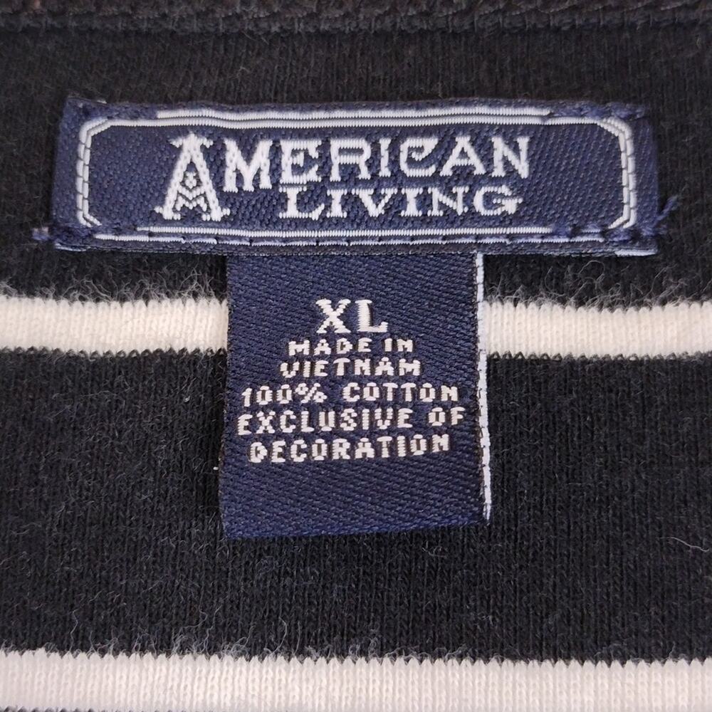 American Living Top Women’s XL Black White Striped Henley 3/4 Sleeve Cotton - Picture 4 of 8